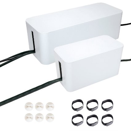 Cable Management Systems, Two Boxes : 16 and 9 Inches. Including Cord Organizer Clips and Wire Arranging Ties. (white)