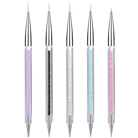 5 Pieces Nail Art Liner Brushes, Dual-ended Painting Nail Design Brush Pen Include Liner Brushes and Dotting Pen 5/7/9/11/13 mm