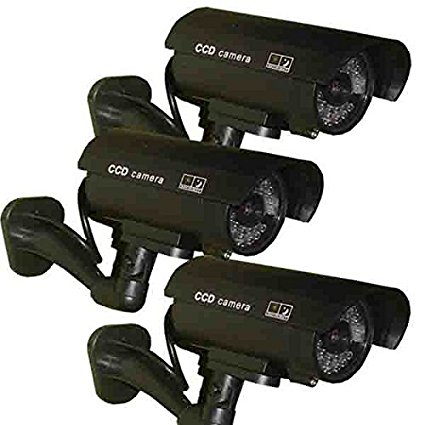 3 Pack - JYtrend (TM) Outdoor Dummy Fake Security Camera with Inflared Leds BLINKING LIGHT, Black