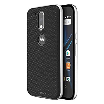 Original Ipaky Brand Luxury High Quality Silicon Black Back   PC Silver Bumper Frame Shockproof Back Cover for Motorola Moto G4 Plus/ Moto G4 (4th Gen)