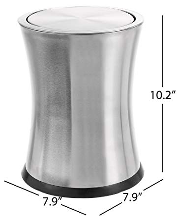 Bennett"Swivel-A-Lid" Small Trash Can, Stainless Steel Attractive 'Center-Inset' Designed Wastebasket, Modern Home Décor, Round Shape (Silver)