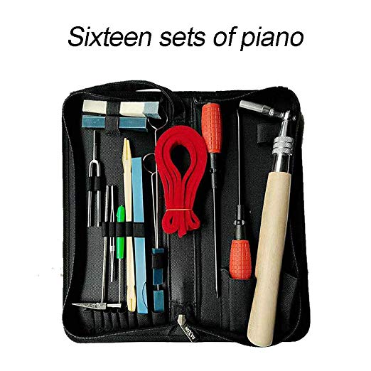 Piano Tuning Kits, UMsky Professional 16 Pieces Piano Tuning Tools Including Tuning Hammer Lever Felt ， Mutes，Wrench Hammer ，Tuning Fork，Handle Kit Tools and Case for Tuner
