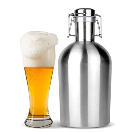 2L/64OZ Beer Growler Stainless Steel Secure Swing Top Lid Beer Growler Flask (L.&G.)