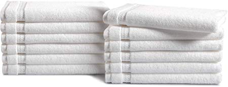 Haven Cotton 100% Premium Cotton Hand Towel Set - Pack of 12, 16 x 28 Inches, 580 GSM, White