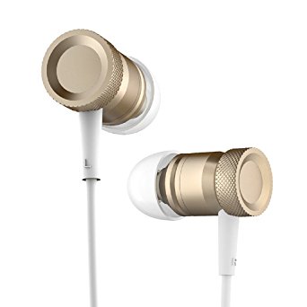 ROCK Earbuds with Microphone Metal Housing Durable Braided Cable Low Distortion Noise Isolating HiFi Stereo Heavy Bass Wired Stereo In-Ear Earbuds Headphones Headset with 3.5mm Jack （Gold）