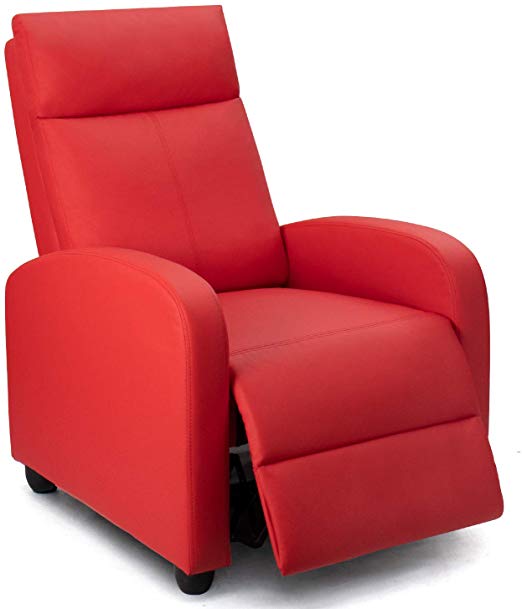 Homall Recliner Chair Padded Seat PU Leather for Living Room Single Sofa Recliner Modern Recliner Seat Club Chair Home Theater Seating (Red)