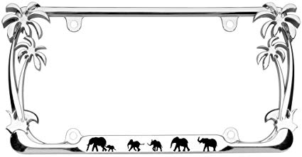 Elephants Palm Tree Design Chrome Metal Auto License Plate Frame Car Tag Holder