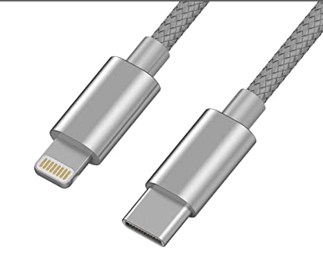 Apple MFI-Certified USB c to Lightning iPhone Charger Cable - Nylon Braided Made for iPhone 11/11pro max/Xs/XS Max/XR/X / 8/8 Plus / 7/7 Plus / 6/6 Plus / 5 / 5S and More,3FT (Silver)
