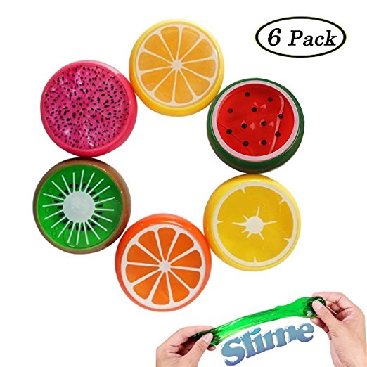 Swallowzy 6PCS Crystal Slime Putty Toy Soft Rubber Fruit Slime Clay Stress Relief Toys for Kids, Students, DIY, Birthday Party Favors