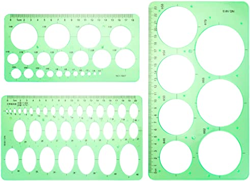 3PCS Circle Template, Plastic Circle and Oval Drawing Tool Ruler, Circle Geometry Stencils set for Office and School Building Formwork Drawing (Transparent Green)