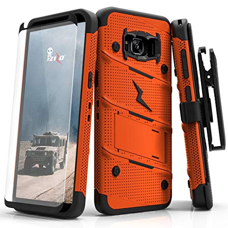 Zizo Bolt Series Compatible with Samsung Galaxy S8 Case Military Grade Drop Tested with Tempered Glass Screen Protector, Holster Orange Black