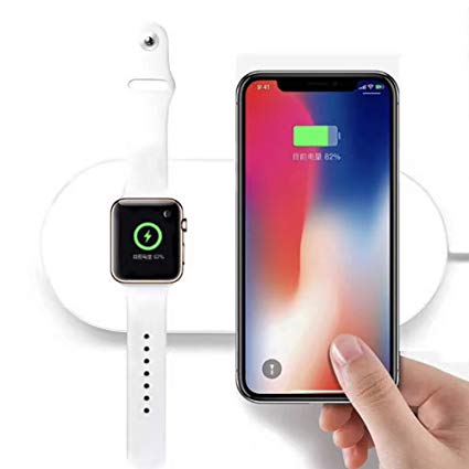 FACEVER 2 in 1 Qi Wireless Charging Pad, Fast Charger Compatible with iWatch Apple Watch Series 3/2, iPhone X XS MAX XR 8 8 Plus, Samsung S8 S7 Edge S6 Edge  Note 8, Nexus 5/6/7, White