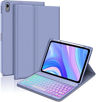 GOOJODOQ 7 Colors Backlit Keyboard Case for iPad 10th Gen 10.9" 2022 -New iPad Keyboard Case with Pencil Holder-Detachable Bluetooth Keyboard Cover with Anti-Scratch and Fingerprint-Proof(Purple)