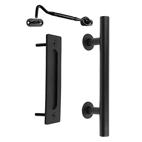 SMARTSTANDARD 12” Barn Door Handle Set Black Solid Two-Side Handle Pull and Gate Latch for Gate Cabinet Shed Door