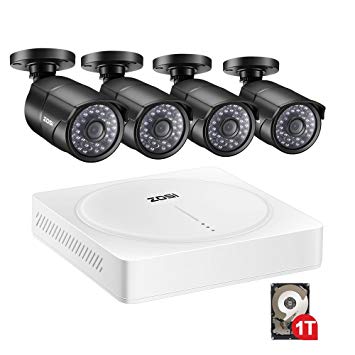 ZOSI 5MP Security Camera System,4 Channel 1920p CCTV DVR Recroder(1TB HDD Built-in) W/4x HD 5MP(2592 x 1920) Outdoor/Indoor Night Vision Surveillance Camera-Remote Access,Customizable Motion Detection