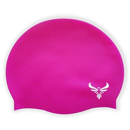 Premium Swim Cap 100% Silicone Comfort Stretch No-Snag Reduces Drag Protects From Chlorine Salt Bacteria Hypoallergenic Latex-Free Textured For No-Slip Fit Unisex One Size Shower Cap For long hair