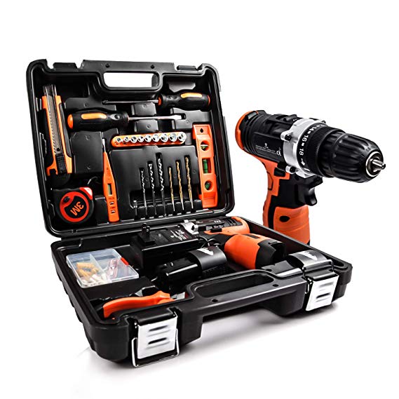 LETTON Power Tools Combo Kit with 16.8V Cordless Power Drill Set and 24pcs Hand Tool Set Combo Kit in Storage Case