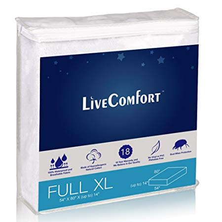LiveComfort Mattress Protectors, Full XL Waterproof Mattress Protector, Vinyl-Free Hypoallergenic Mattress Protector with Dust Mite Protection (80% Cotton and 20% Polyester Fiber)