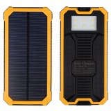 Bienna 30000mah Solar Panel Chargers External Battery Pack Power BankDual USB Port Portable Charger with 8 LED Flash Light for Cell PhoneTablet ismart TechnologyWater ResistantYellow