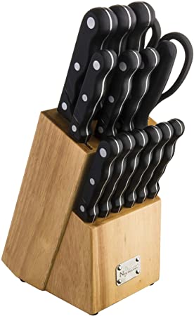 New England Cutlery 15-Pieces Premium Carbon Stainless Steel Knife Block Set