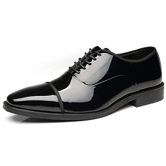 Faranzi Tuxedo Shoes Patent Leather Wedding Shoes for Men Cap Toe Lace up Formal Business Oxford Shoes