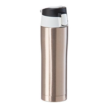 Oggi 8078.4 Double Wall Vacuum Sealed Stainless Steel Travel Mug with Flip-Open Locking Lid (0.5 Lt./16 Oz.)-Champagne