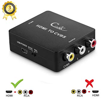 Cingk 1080P HDMI To RCA Composite AV Converter Adapter Supports PAL/NTSC with USB Charge Cable for Amazon Fire TV Stick, Roku,Chromecast, Apple TV, Black
