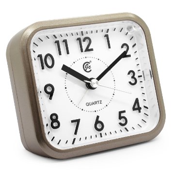 JCC Silent Sweep Second Hand Analog Bedside Snooze Battery-operated Quartz Alarm Clock Toffee