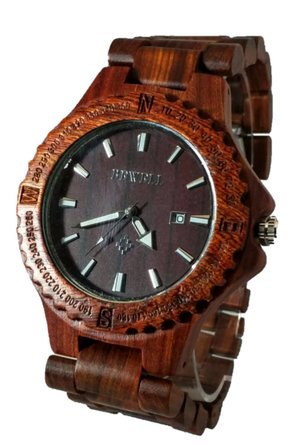 WatchGnome- Modern & Elegant Mens Solid Red Sandal Wood Watch with Calendar