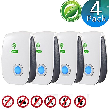 Ultrasonic Pest Repeller (4-Pack), Optimal Pest Control Repellent for Mice, Mosquito, Roaches, Spider and All Other Insects and Rodents, 100% Safe