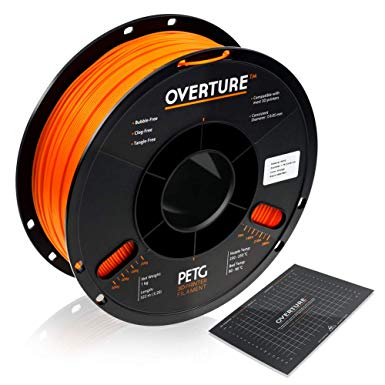 OVERTURE PETG Filament 1.75mm with 3D Build Surface 200 x 200 mm 3D Printer Consumables, 1kg Spool (2.2lbs), Dimensional Accuracy  /- 0.05 mm, Fit Most FDM Printer, Orange