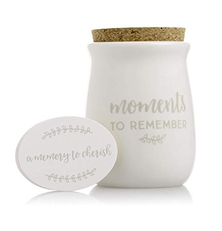 Pearhead Gratitude Jar, Ceramic Blessings Keepsake Jar with Cork Topper & Memories To Cherish Notecards; Personalized Gift Idea for Families, Couples, Unique Thoughtful Gift, Ceramic Home Decor, White