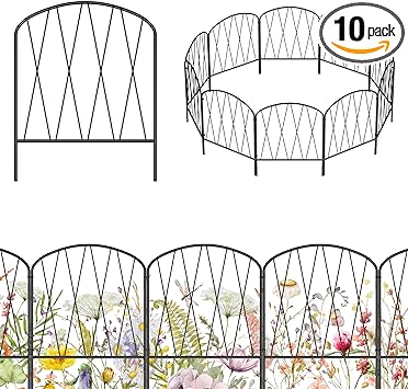Decorative Garden Fence 10 Pack, 17in(H) x 11ft(L) No Dig Anti-Rust Metal Dog Fences for The Yard, Garden Fence Border for Landscape Yard Patio Outdoor Decoration, Dog Rabbit Stakes Defense,Arched
