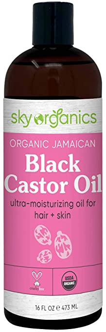 Organic Jamaican Black Castor Oil by Sky Organics (16 oz) USDA Organic 100% Pure Roasted Castor Oil Moisturizing Oil for Hair and Skin Oil Treatment Castor Oil Hair Mask Natural Skin Moisturizer