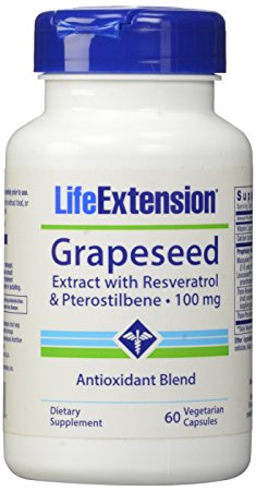 Life Extension Grapeseed Extract w/ Resveratrol and Pterostilbene 100 MG, 60 Vcaps