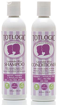 TotLogic Kids Shampoo & Conditioner Set - Sulfate and Paraben Free, Phthalate Free, Non-Toxic Plant Based Natural Formulas - Gentle & Hypoallergenic for Senstive Skin (Lavender)