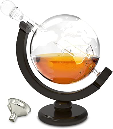 Chef's Star Globe Whiskey Decanter for Bourbon Scotch Wine Vodka Liquor Decanter Gift for Men 850ml (28 oz) with Stainless Steel Funnel