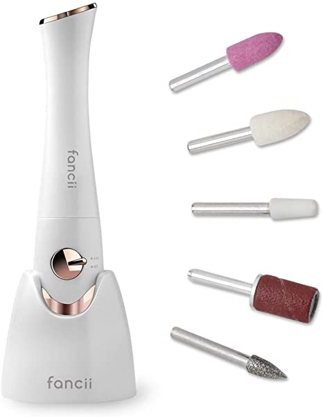 Fancii Professional Electric Manicure & Pedicure Nail File Set with Stand - The Complete Portable Nail Drill System with Buffer, Polisher, Shiner, Shaper and UV Dryer, Rose Gold (Mynt)