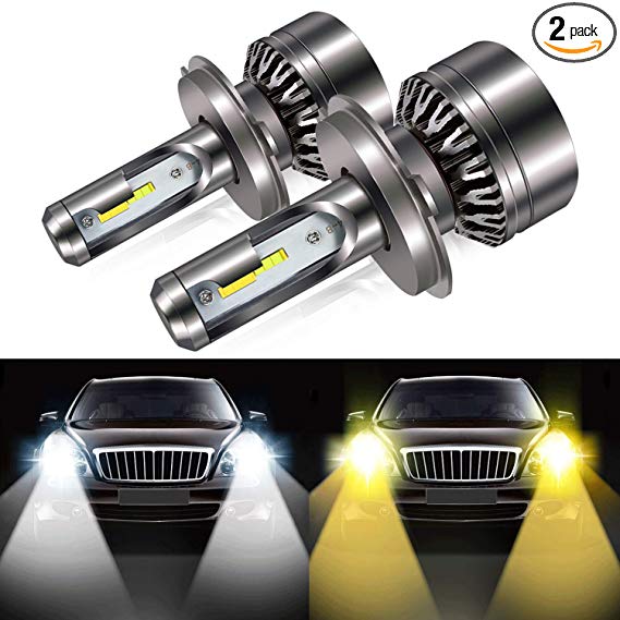 H4 9003 Led Headlight Bulb, 8000LM Extremely Bright Dual Color (6000K/3000K) Anti-Flicker HB2 Hi/lLo Conversion Kit Halogen Bulbs Replacement - Cool White/Golden Yellow - 2 Years Warranty