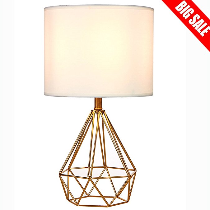 SOTTAE Fashionable Modern Desk Lamp Golden Hollowed Out Base Bedroom Livingroom Beside Table Lamp,White Fabric Shade