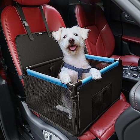 KYG Dog Car Seat for Small and Medium Dogs Stable Puppy Car Seat Waterproof Pet Booster Seat with 2 Safety Belt PVC Pipe Frame