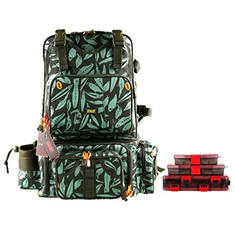 Kingdom Multifunctional Fishing Backpack, Waterproof Fishing Lure Tackle Bag with Detachable Combination and Gear Storage and Phone Bag