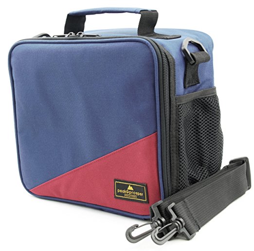 Premium Lunch Cooler Box, Small Insulated Lunch Bag. Water Resistant and Heavy Duty. Perfect For Adults, Men, Women and Teens - Peak and Prosper (Navy Blue/Dark Red))