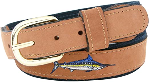 ZEP-PRO Men's Tan Leather Embroidered Marlin Belt