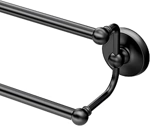 Gatco 5375MX Designer II Double Towel Bar, 24 Inch, Matte Black/Wall Mounted 24" Double Towel Holder Bar Rack for Bathroom