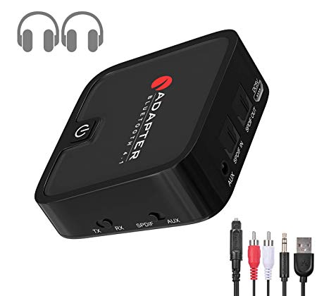 Bluetooth Transmitter and Receiver, GaoMee Aux Bluetooth Transmitter and Receiver 2 in 1, Wireless 3.5mm Bluetooth 4.1 Adapter, 2 Devices Simultaneously, with AptX LL, for TV Home Stereo System.