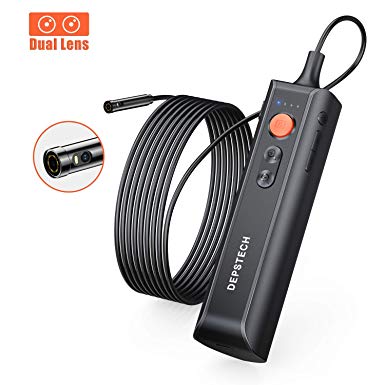 DEPSTECH Dual Lens WiFi Endoscope, 720P Waterproof Inspection Camera, Wireless Borescope, Zoom Function, Snake Camera with 6 Adjustable LED Industrial Endoscope, 3350mAh Battery