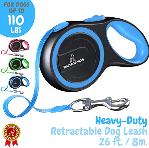 EmperorPets 16ft / 26ft Retractable Dog Leash Large Breed - Heavy Duty Dog Leash Retractable, Top Quality & Durable Dog Leashes Retractable, Tangle Free Anti Slip Handle, One Hand Lock Release