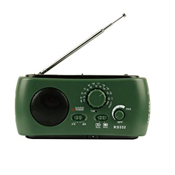 Qooltek Portable Emergency Radio Solar Hand Crank Self Powered AM FM Radio With LED Flashlight Cell Phone Charger