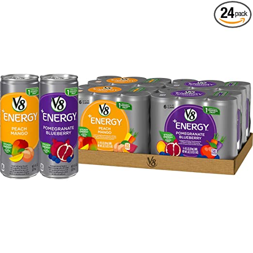 V8  Energy Variety Pack, Healthy Energy Drink, Pomegranate Blueberry and Peach Mango, 8 Ounce Can (4 Packs of 6, Total of 24)